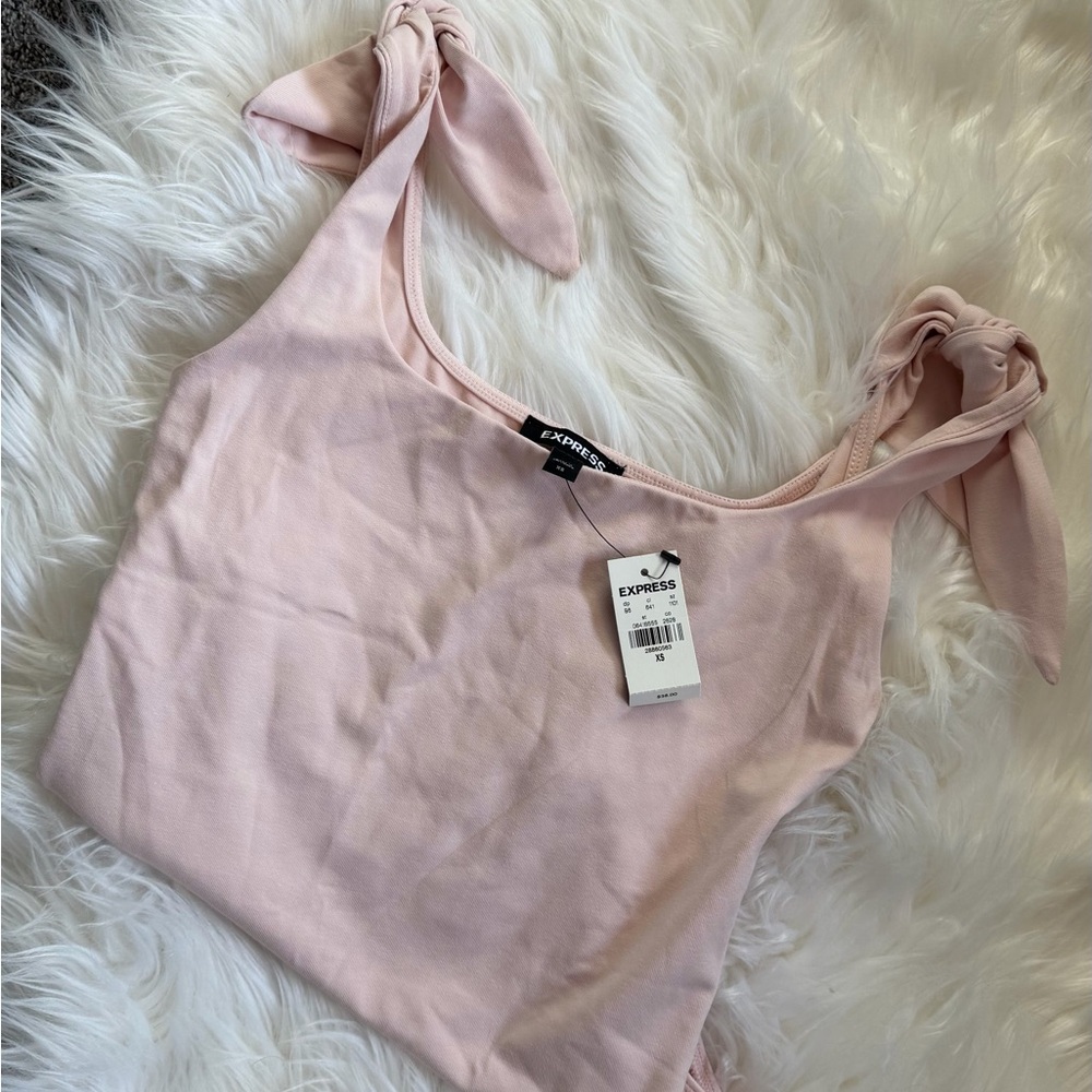 Express Women's Light Pink Tie-Shoulder Bodysuit Tang Top